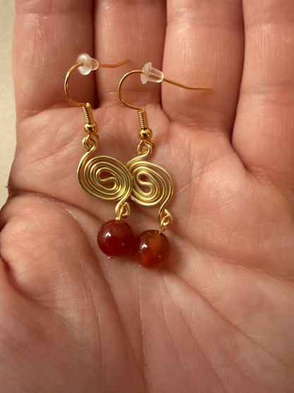 Red Agate Spiral Drop Earrings
