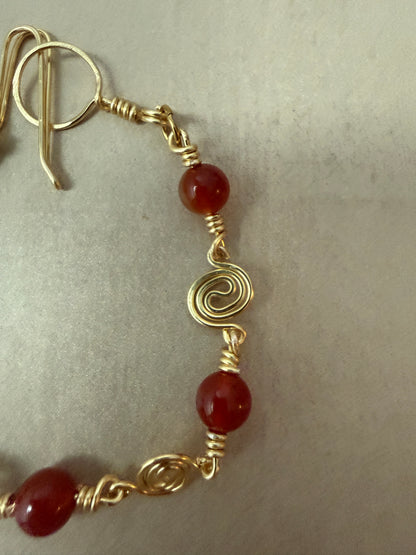 Red Agate & Gold Spiral Bracelet