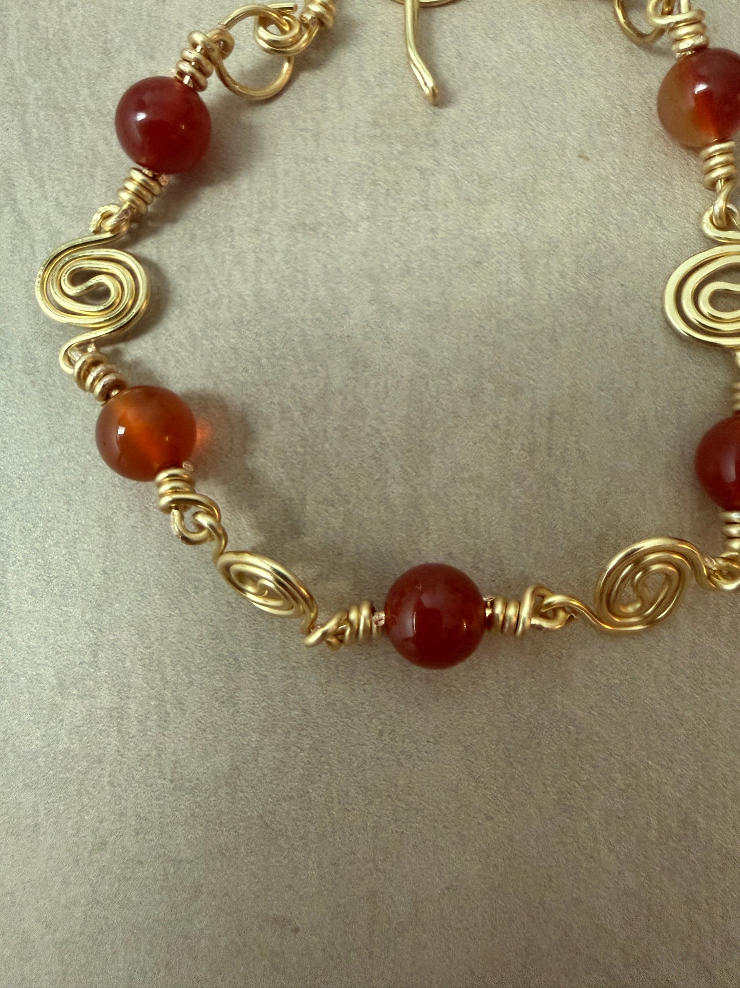 Red Agate & Gold Spiral Bracelet