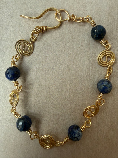 Lapis Lazuli & Gold-Plated Spiral Bracelet