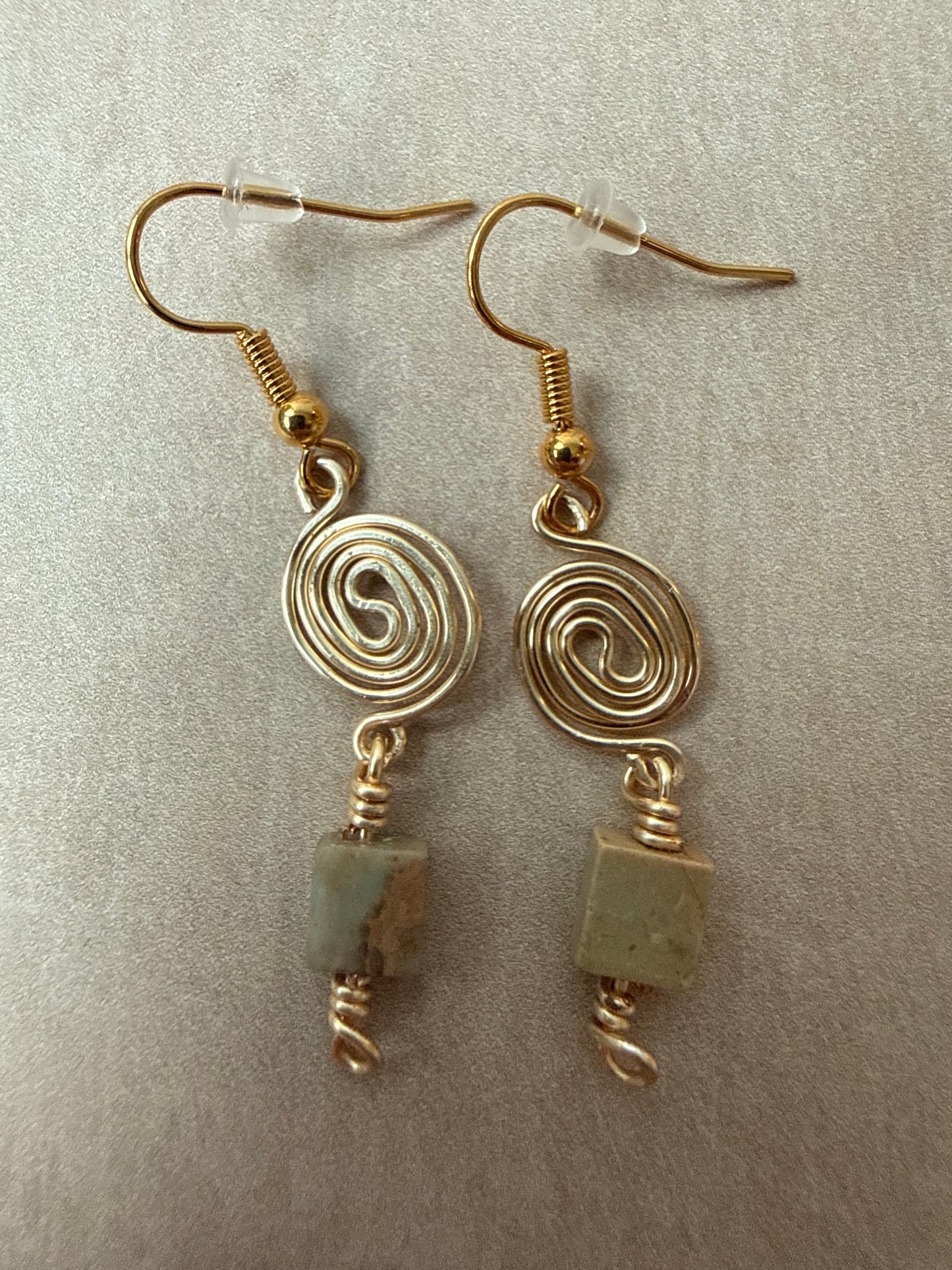 Shoushan Stone & Gold Spiral Drop Earrings