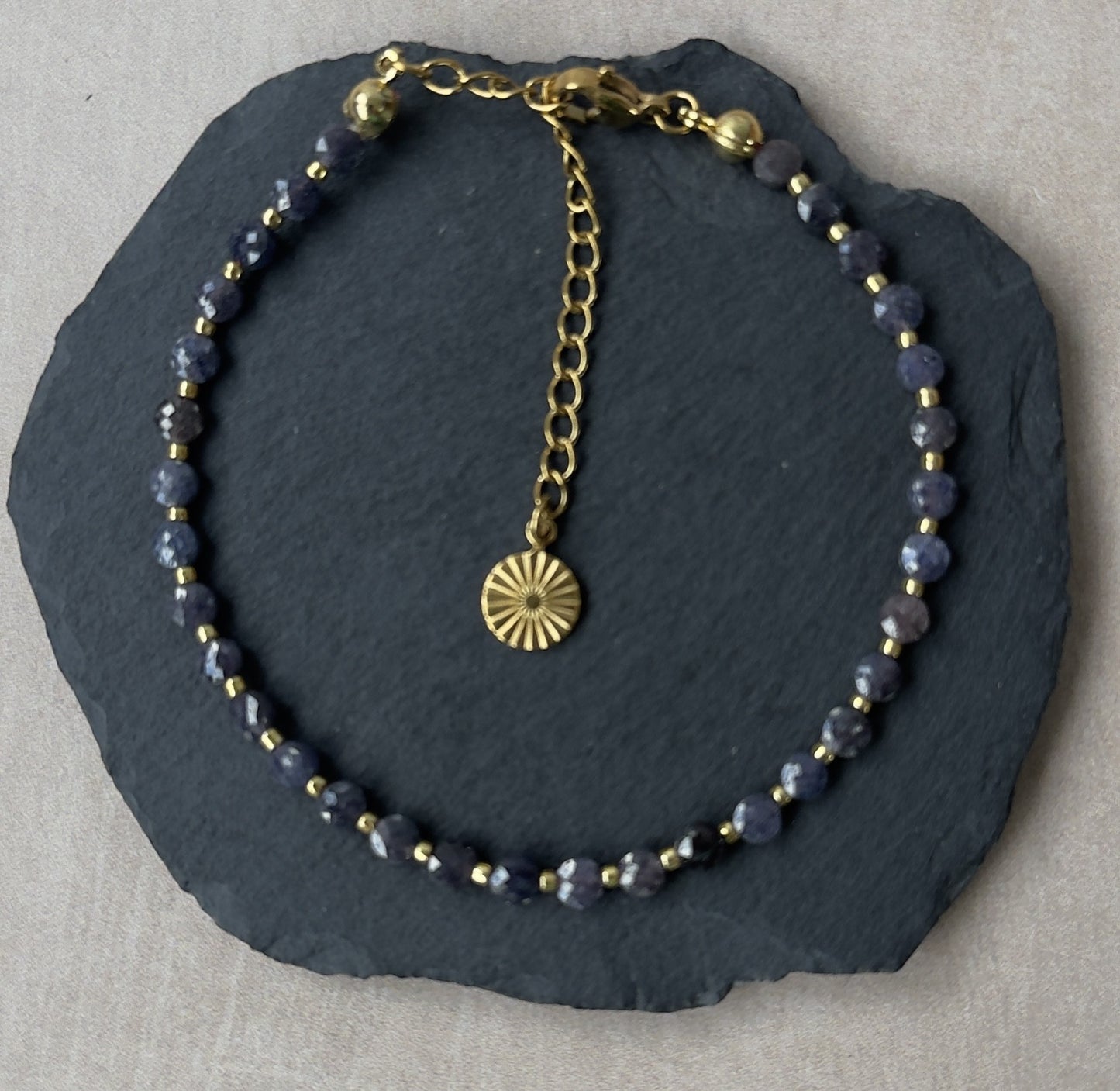 Sapphire Bead Bracelet with 18k Gold-Plated Extender