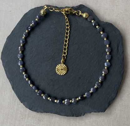 Sapphire Bead Bracelet with 18k Gold-Plated Extender