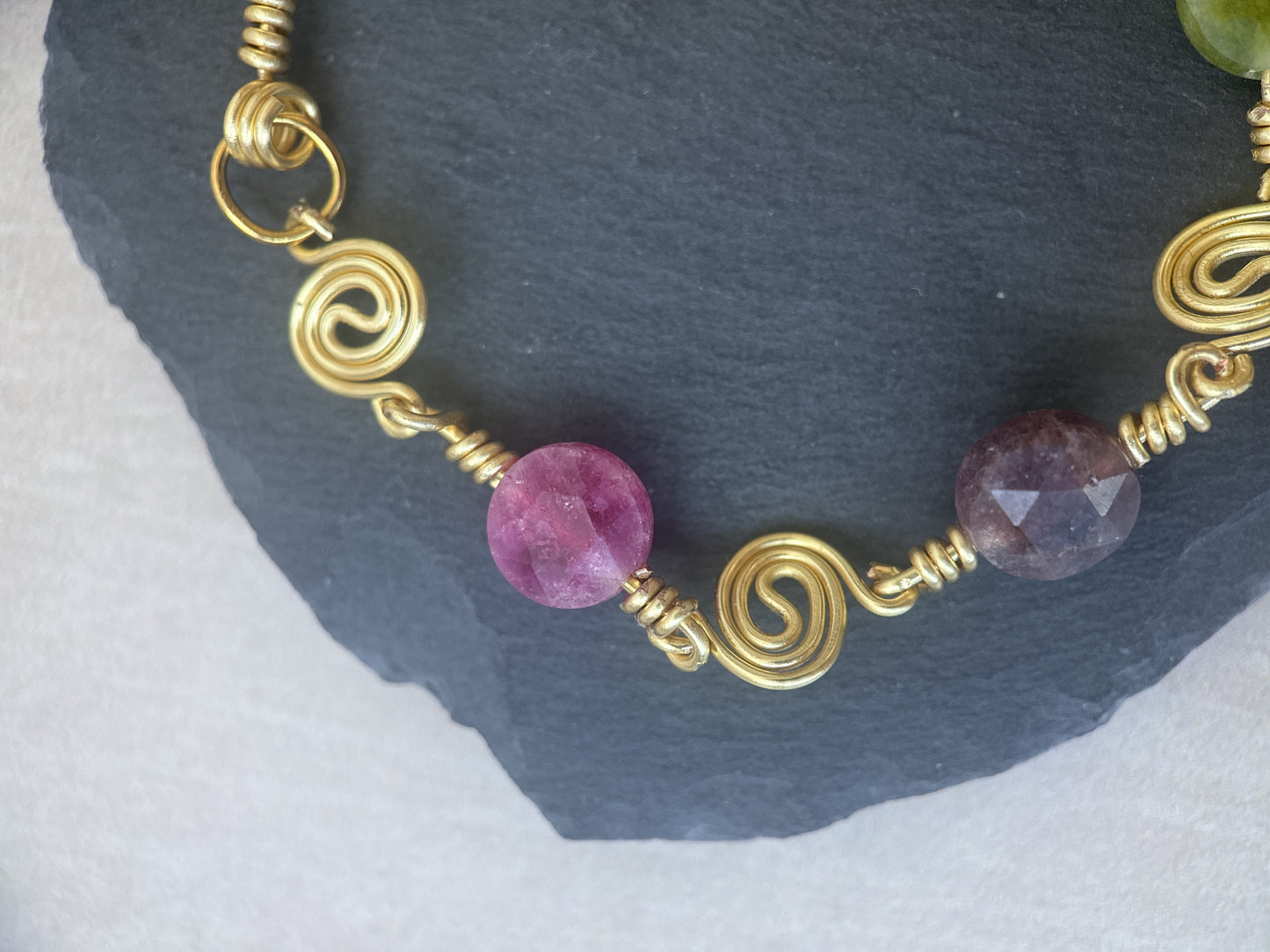 Gold-Plated Handcrafted Spiral Tourmaline Bracelet