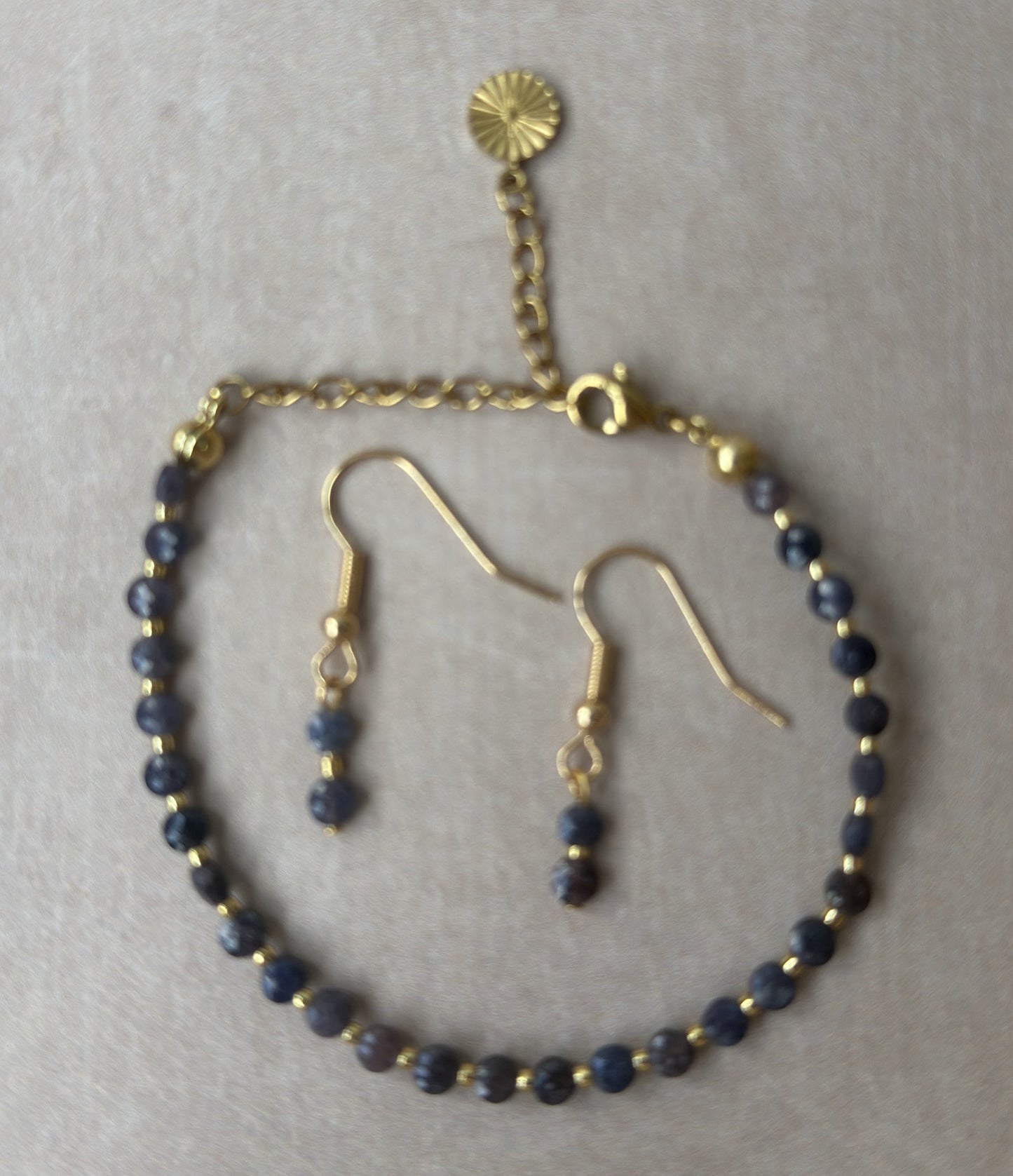 18K Gold Plated Sapphire Bracelet and Drop Earrings Set for Women – Handmade Faceted Blue Gemstone Jewellery with Adjustable Chain – Gift for Her