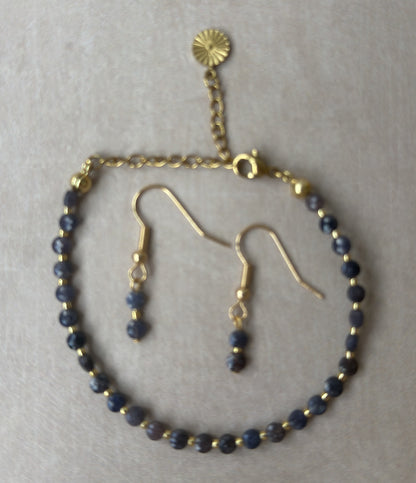 18K Gold Plated Sapphire Bracelet and Drop Earrings Set for Women – Handmade Faceted Blue Gemstone Jewellery with Adjustable Chain – Gift for Her