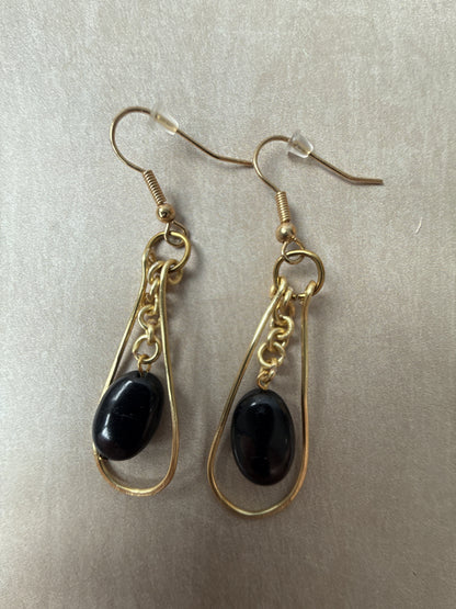 Gold-Plated Black Tourmaline Teardrop Earrings