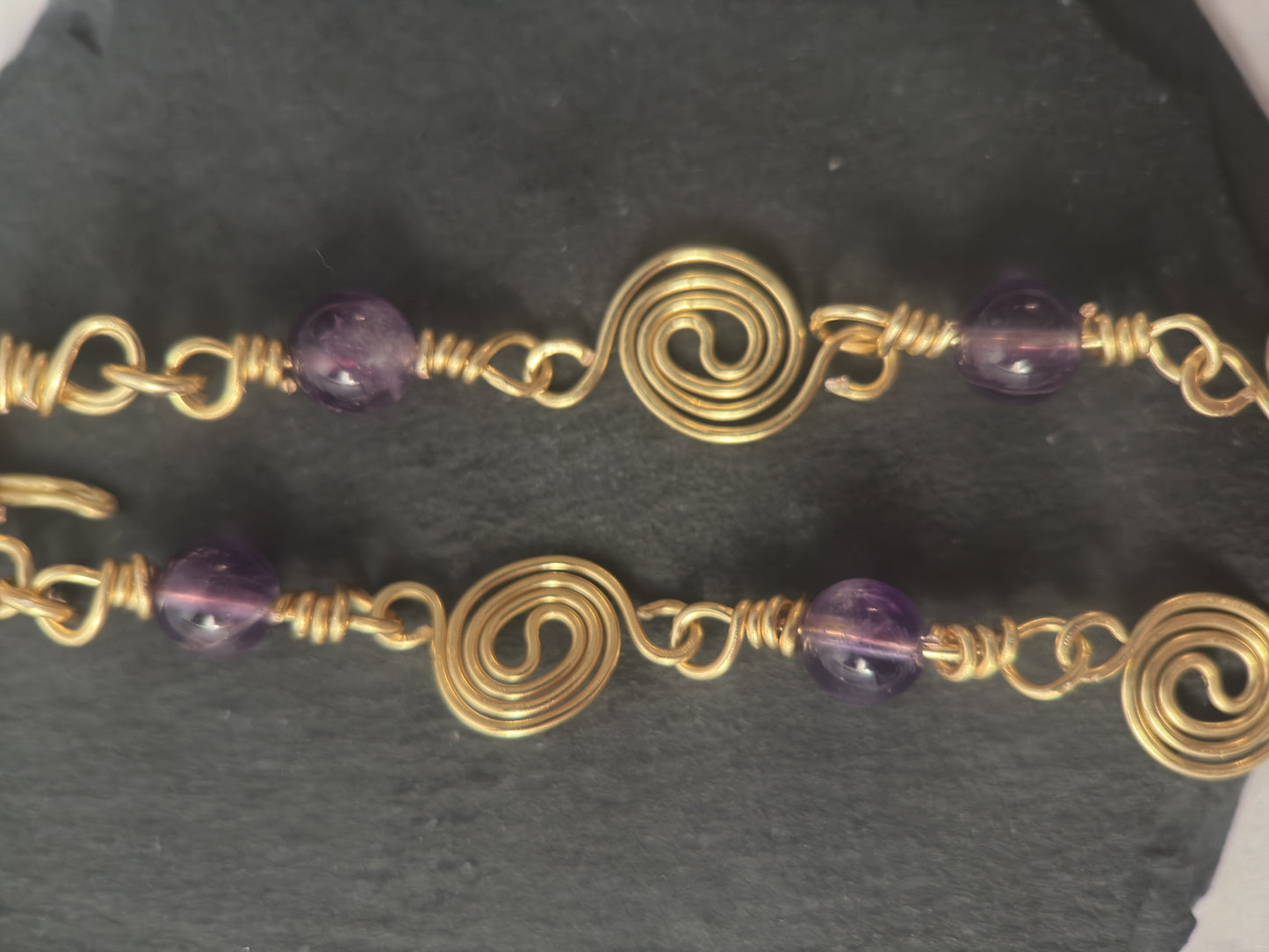 Gold Plated Spiral Bracelet with Amethyst Beads