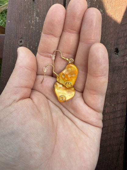 Gold Plated Dyed Shell Dangle Earrings