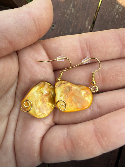 Gold Plated Dyed Shell Dangle Earrings