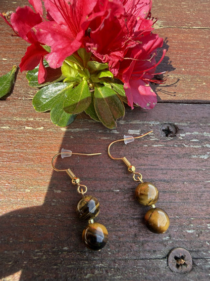 Tiger Eye Gold Plated Drop Earrings