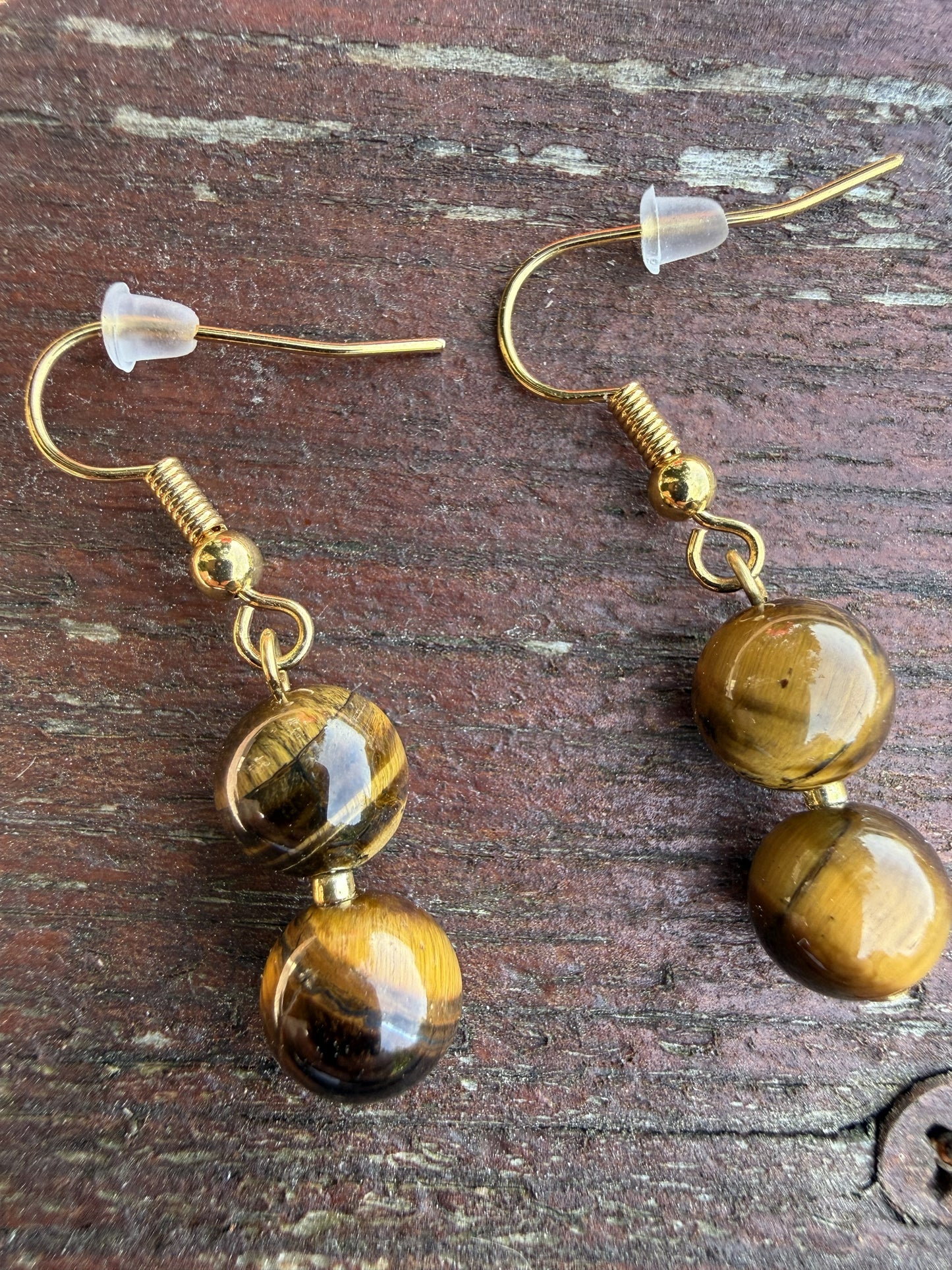 Tiger Eye Gold Plated Drop Earrings