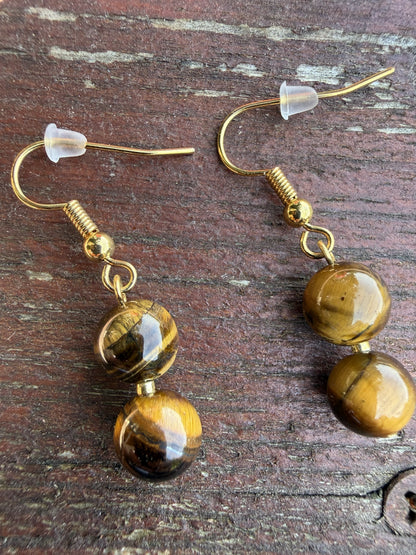 Tiger Eye Gold Plated Drop Earrings