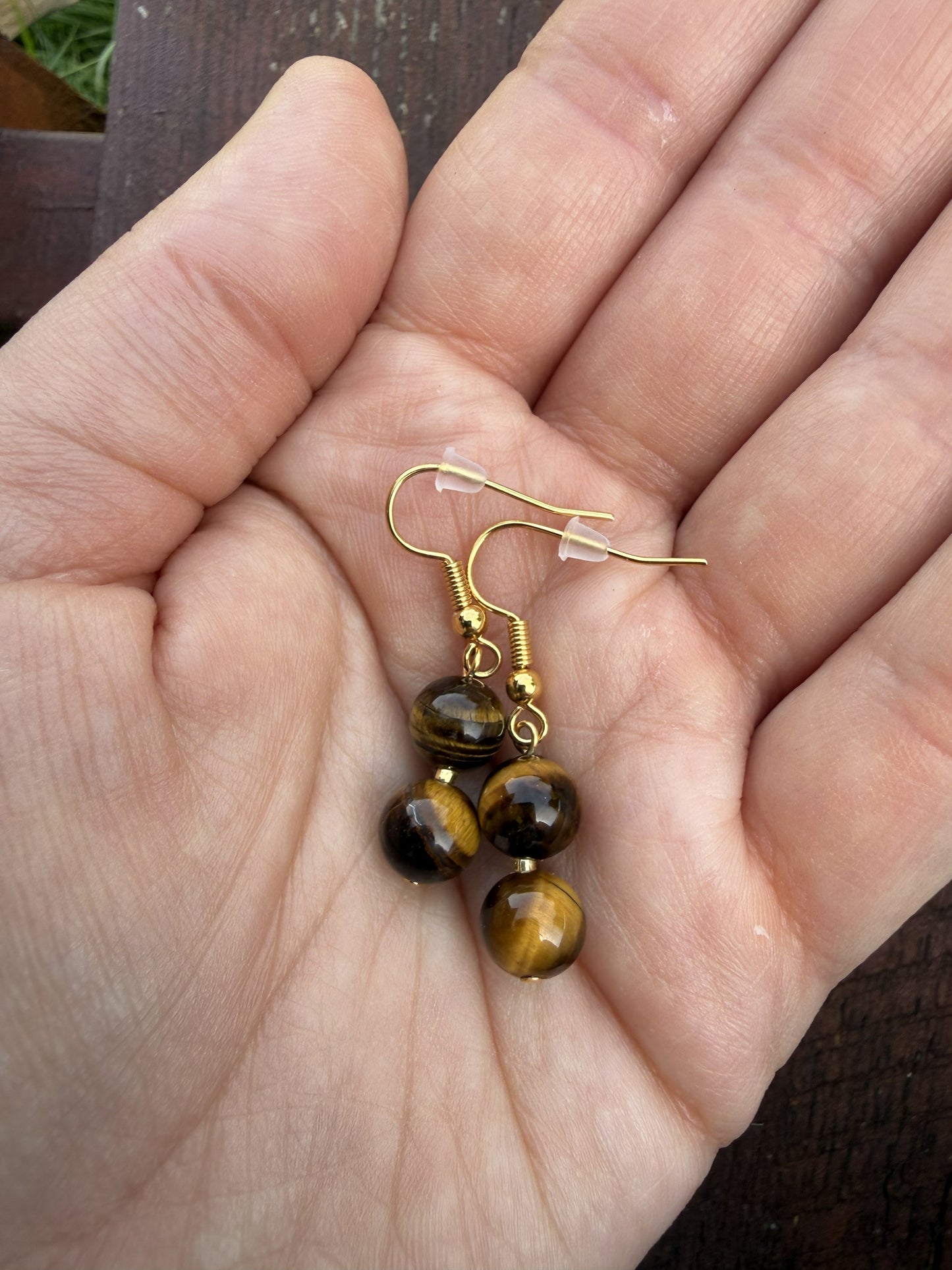 Tiger Eye Gold Plated Drop Earrings