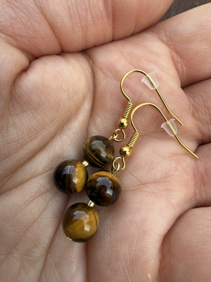 Tiger Eye Gold Plated Drop Earrings