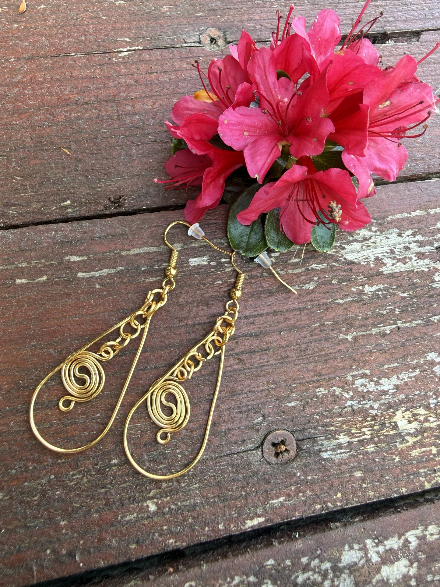Gold Plated Spiral Teardrop Earrings