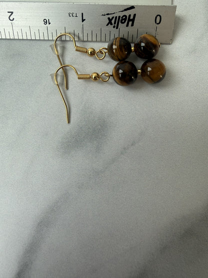 Tiger Eye Gold Plated Drop Earrings