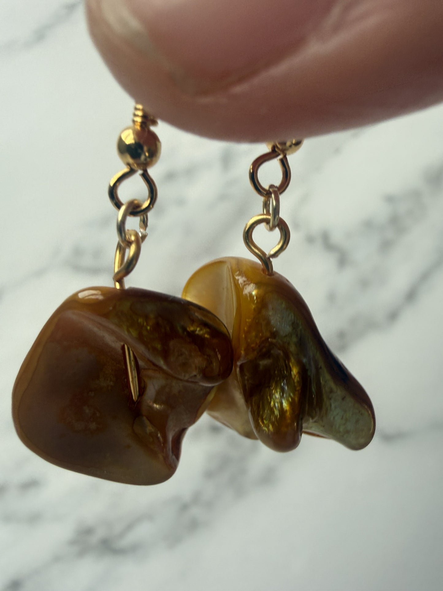 Gold Plated Dyed Shell Dangle Earrings