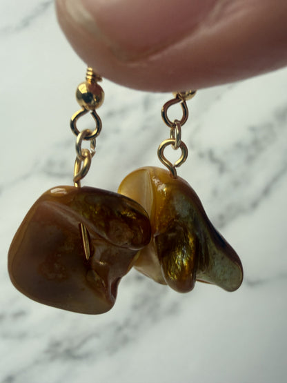Gold Plated Dyed Shell Dangle Earrings