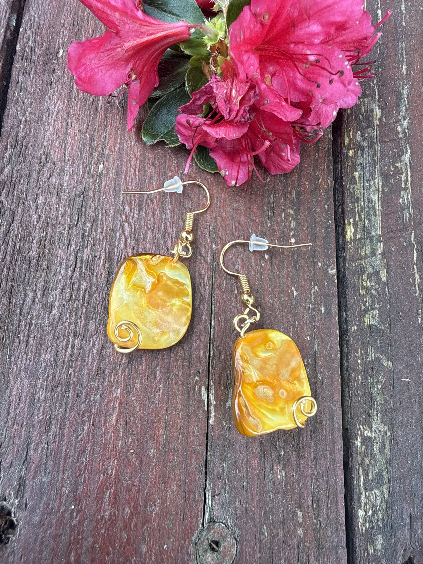 Gold Plated Dyed Shell Dangle Earrings