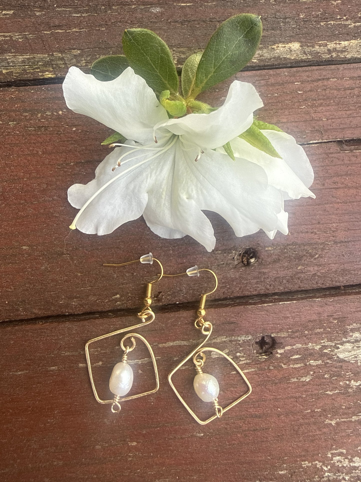 Gold Plated Square Hoop Earrings with Freshwater Pearls