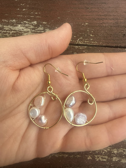 Gold Plated Freshwater Pearl Hoop Earrings