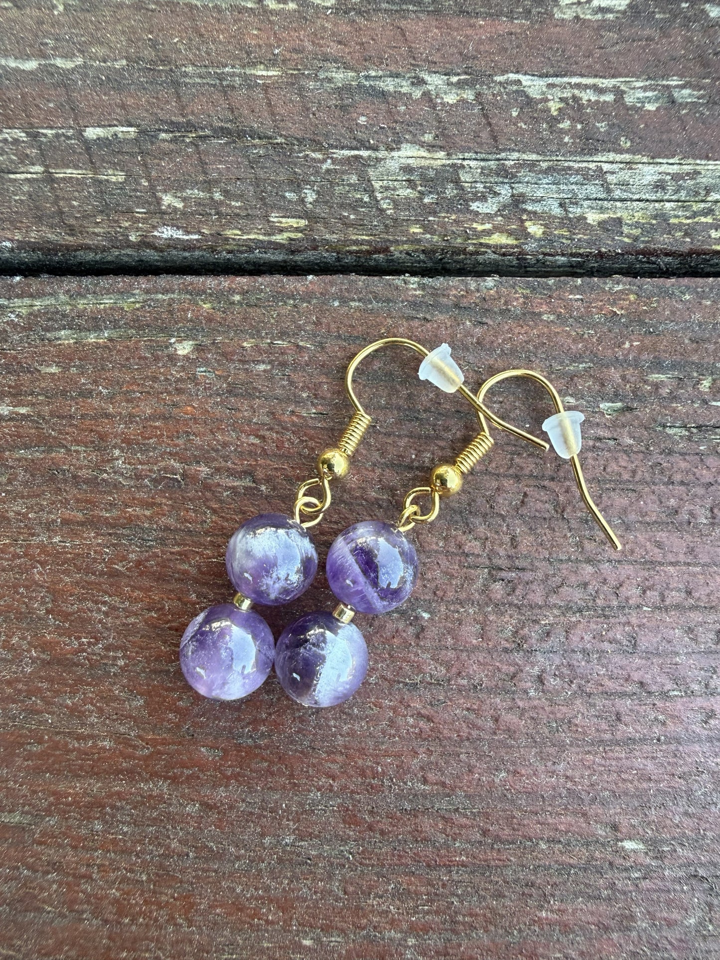 Gold Plated Double Drop Amethyst Earrings