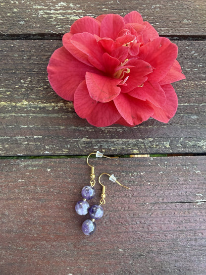 Gold Plated Double Drop Amethyst Earrings