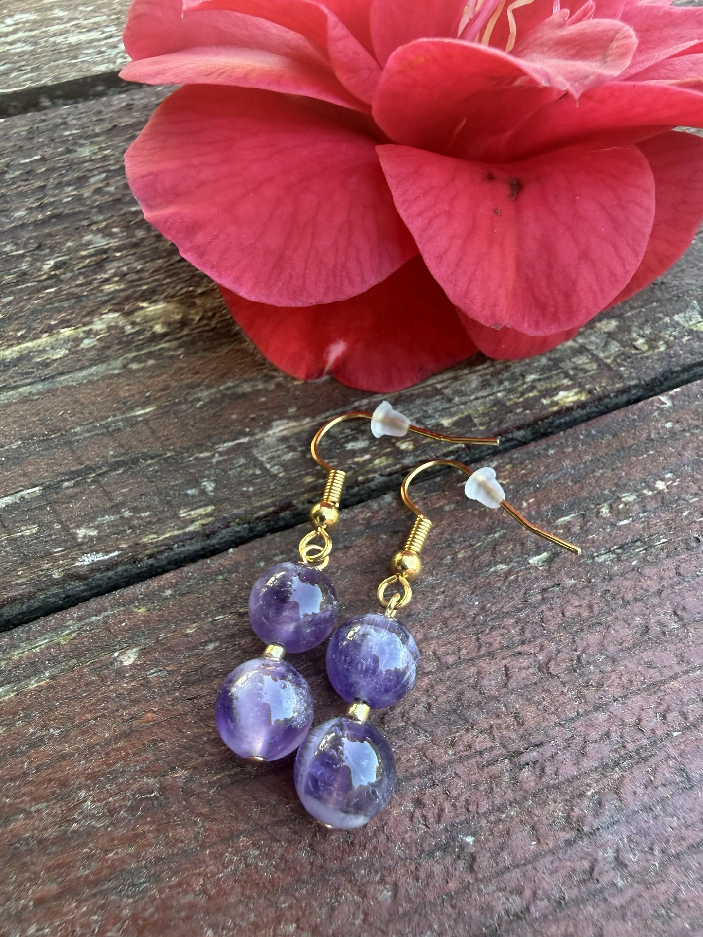 Gold Plated Double Drop Amethyst Earrings