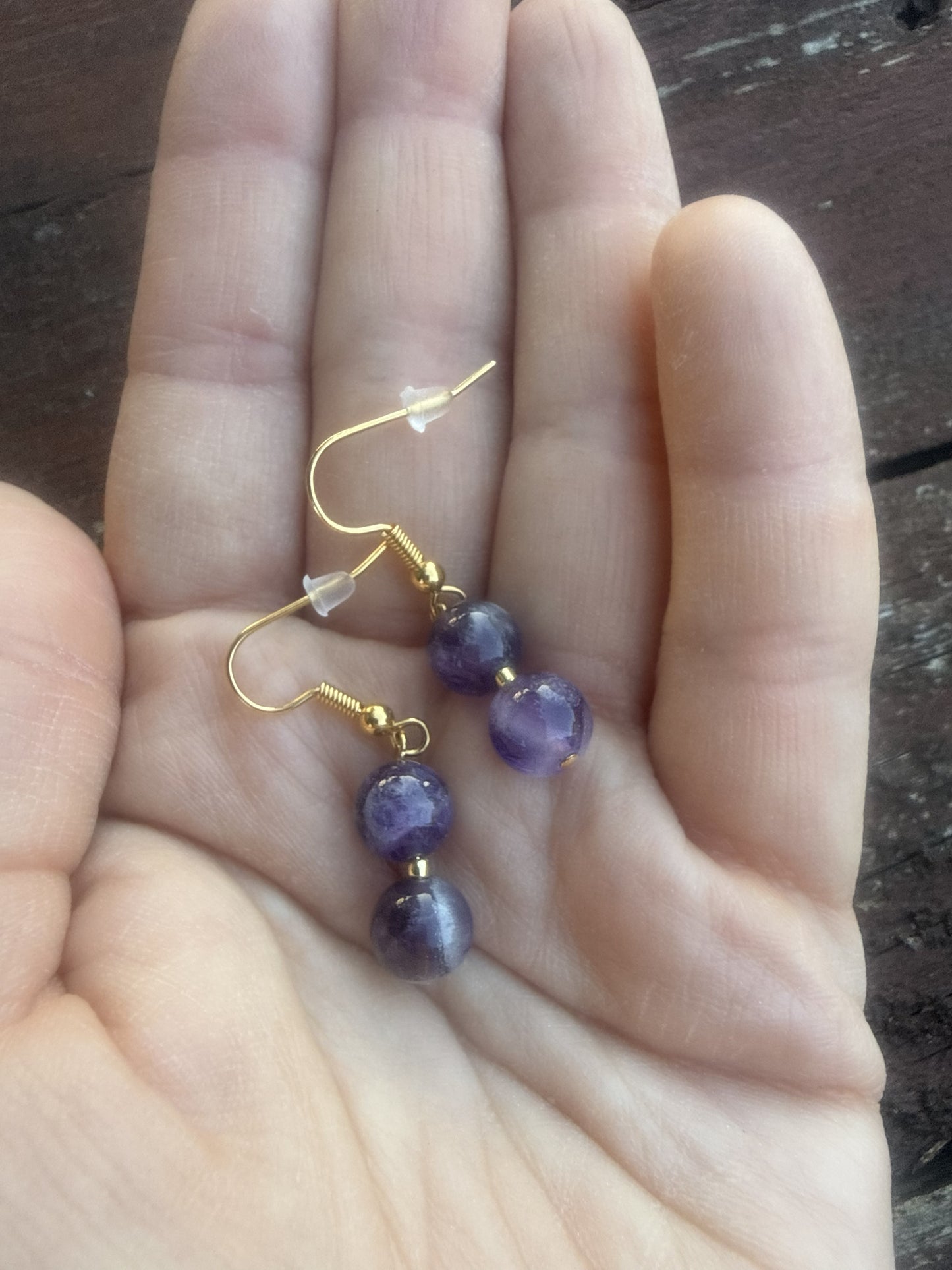 Gold Plated Double Drop Amethyst Earrings