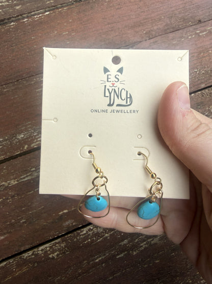 Gold Plated Teardrop Hoop Earrings with Howlite Beads