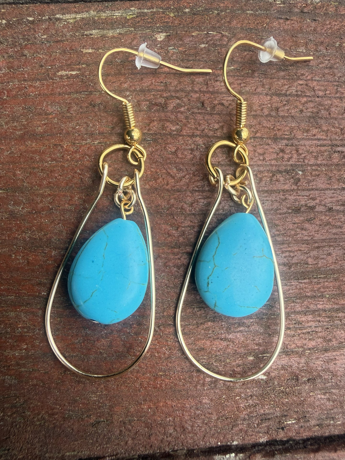 Gold Plated Teardrop Hoop Earrings with Howlite Beads