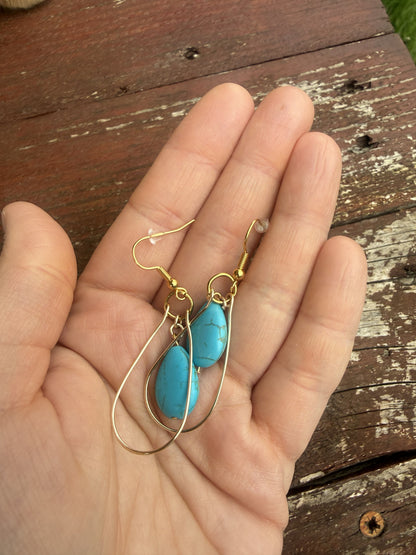 Gold Plated Teardrop Hoop Earrings with Howlite Beads