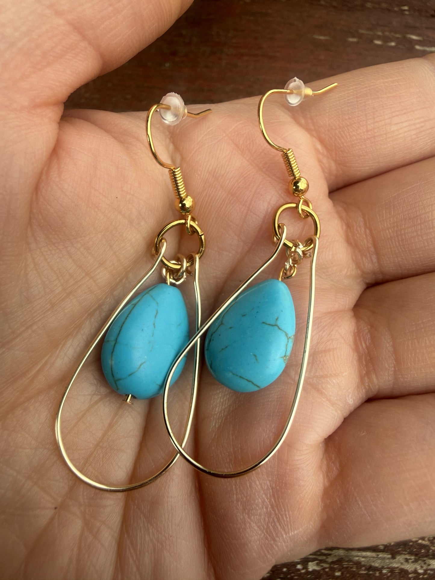 Gold Plated Teardrop Hoop Earrings with Howlite Beads