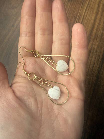 Gold Plated Teardrop Hoop Earrings with Heart Moonstone Bead