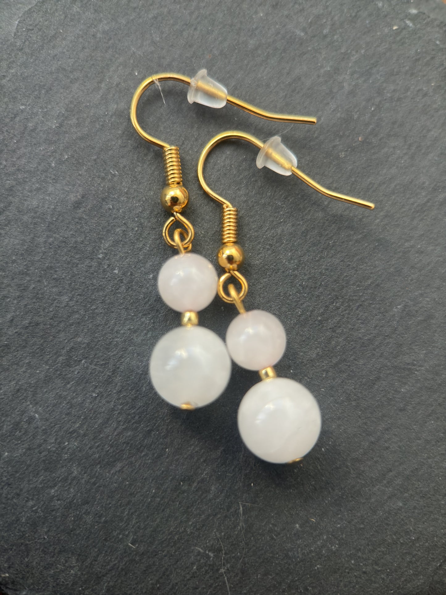 Rose Quartz Double Bead Drop Earrings