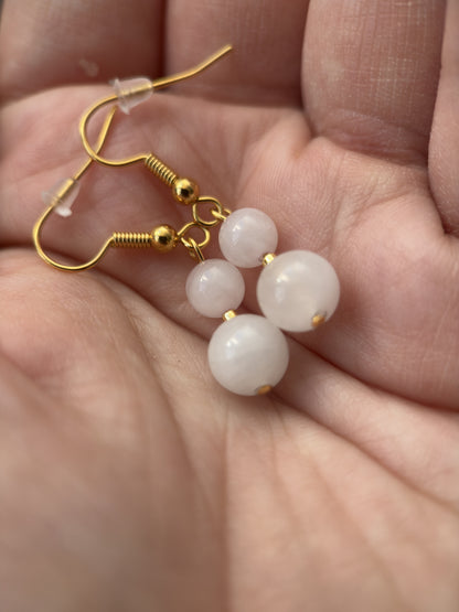 Rose Quartz Double Bead Drop Earrings