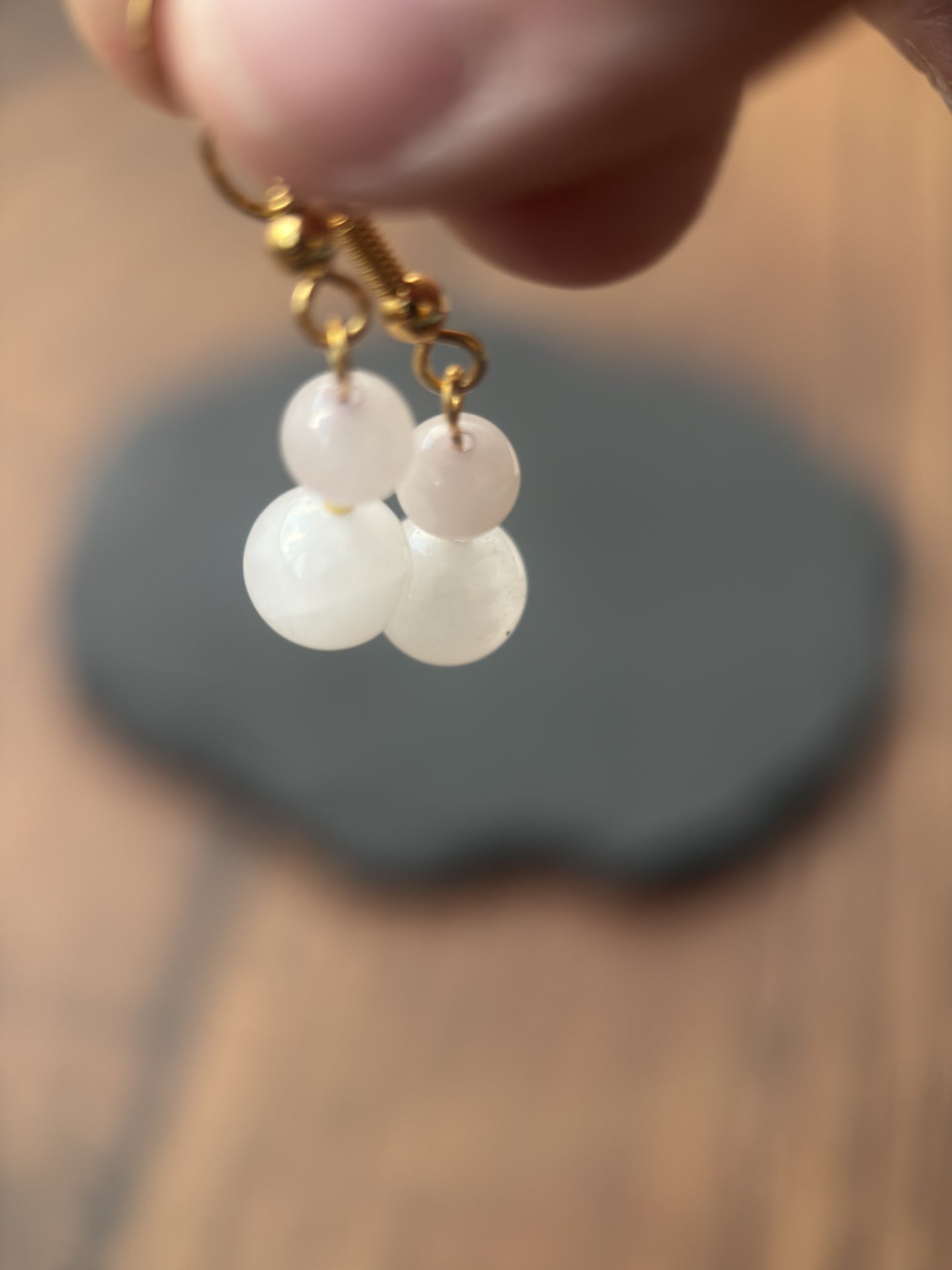 Rose Quartz Double Bead Drop Earrings