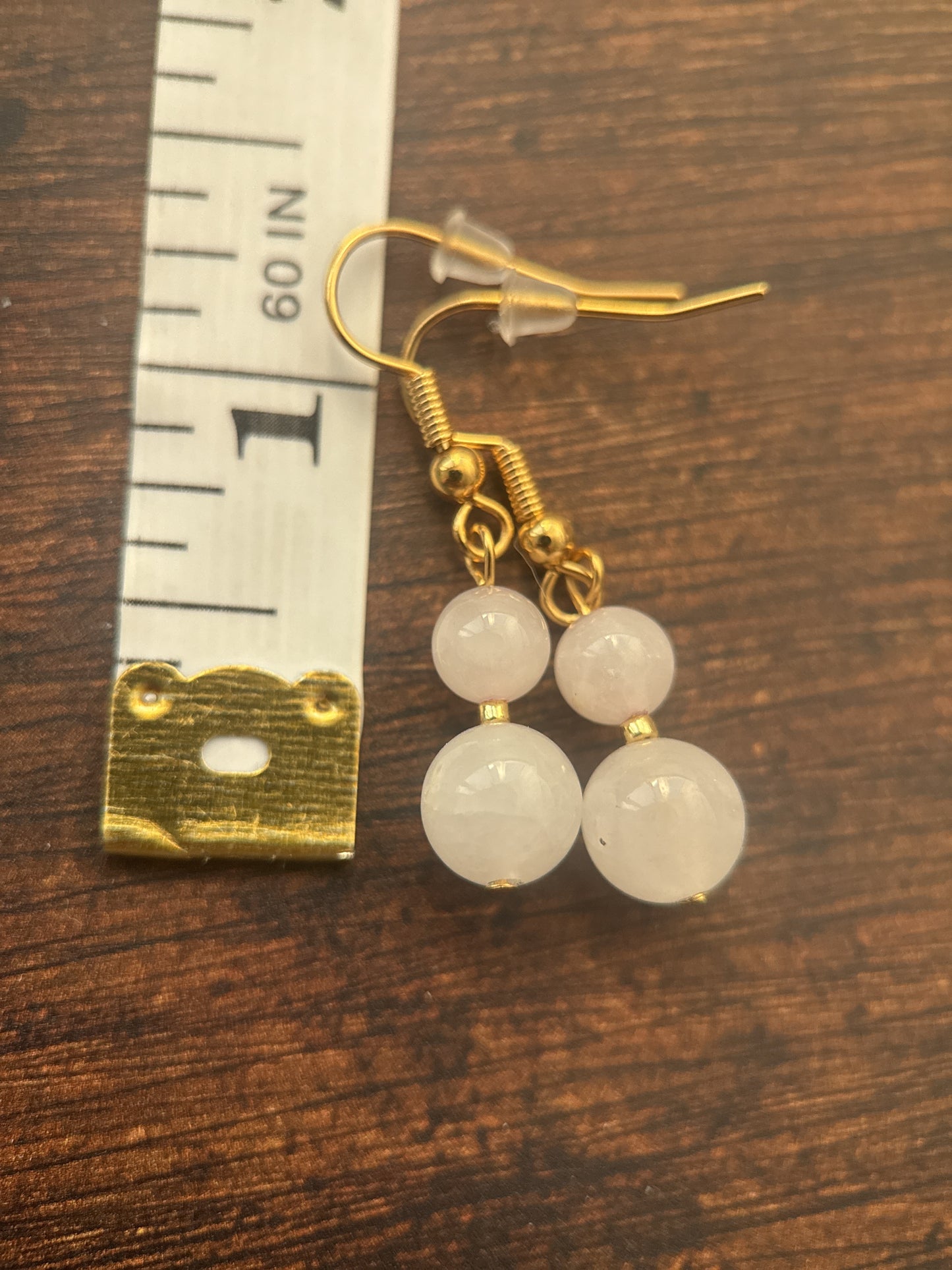 Rose Quartz Double Bead Drop Earrings