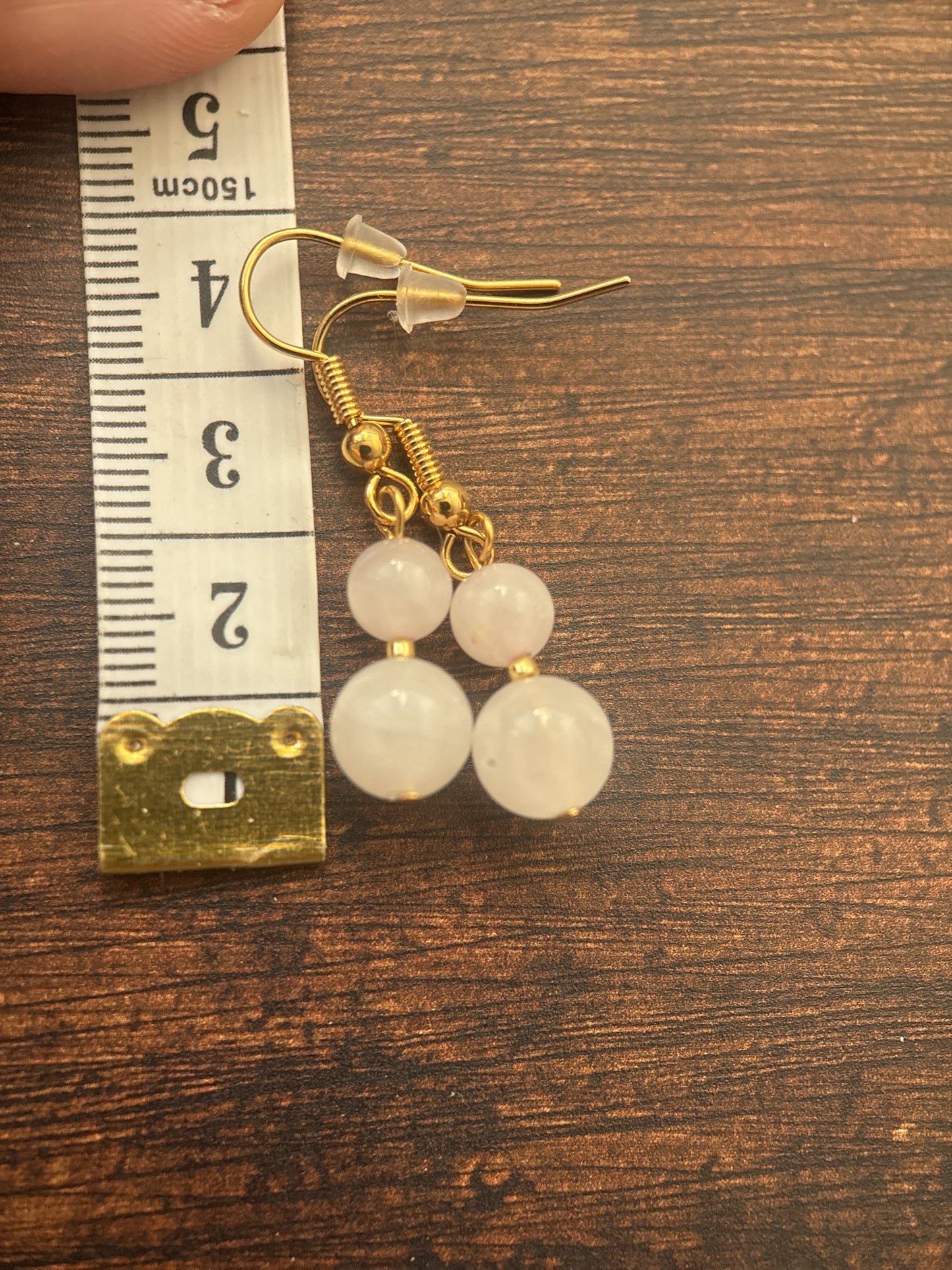 Rose Quartz Double Bead Drop Earrings
