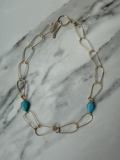 Turquoise Howlite & Gold Open-Link Necklace