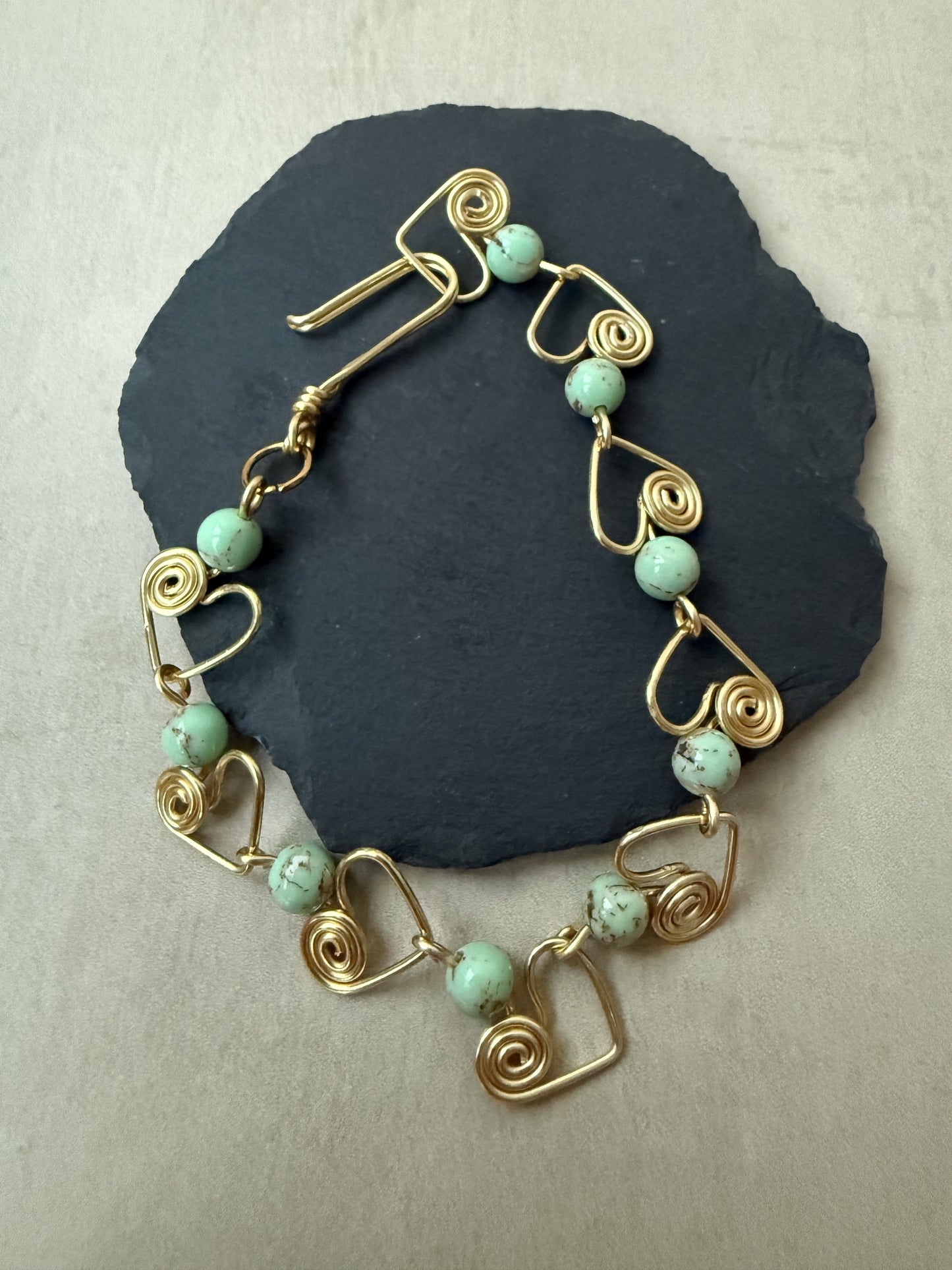 Gold Plated Howlite Heart Bracelet