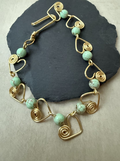 Gold Plated Howlite Heart Bracelet