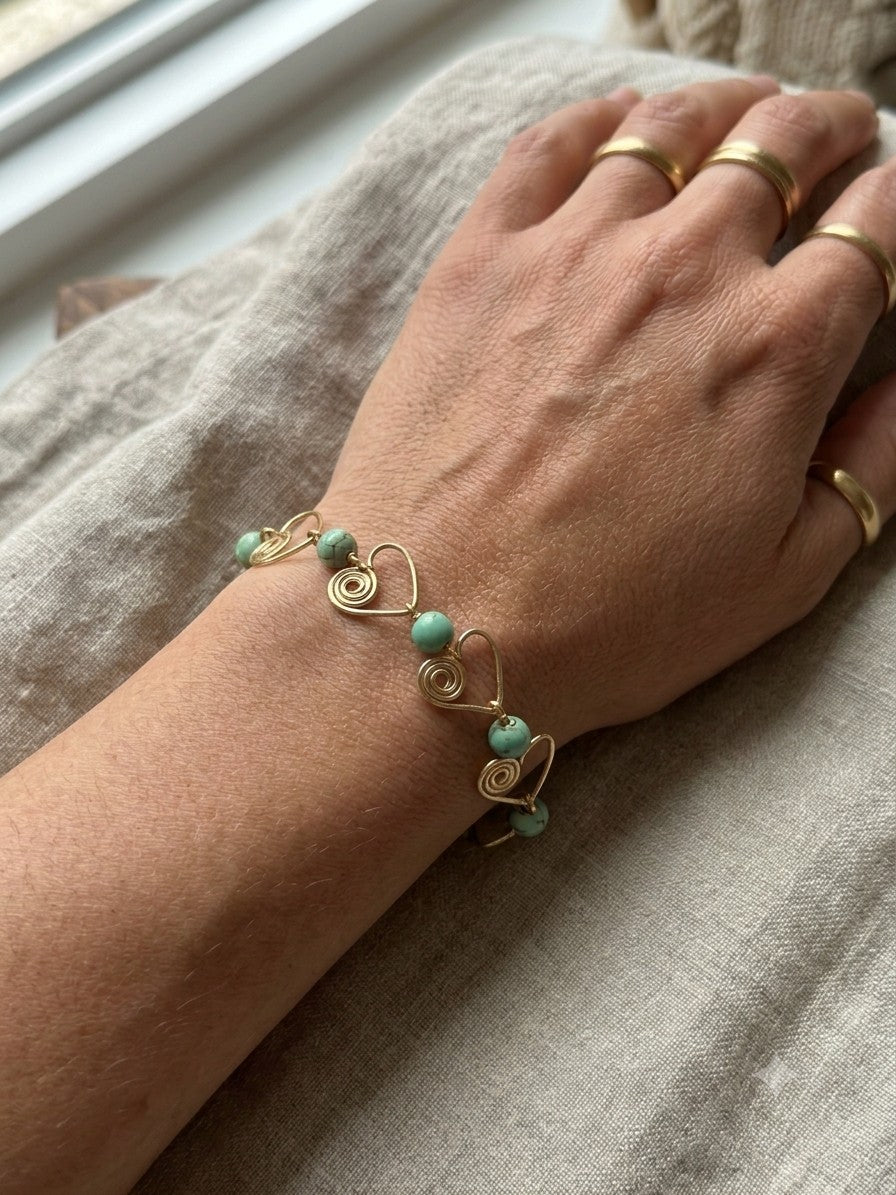 Gold Plated Howlite Heart Bracelet