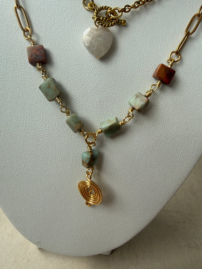 Shoushan Stone & Gold Spiral Longline Necklace