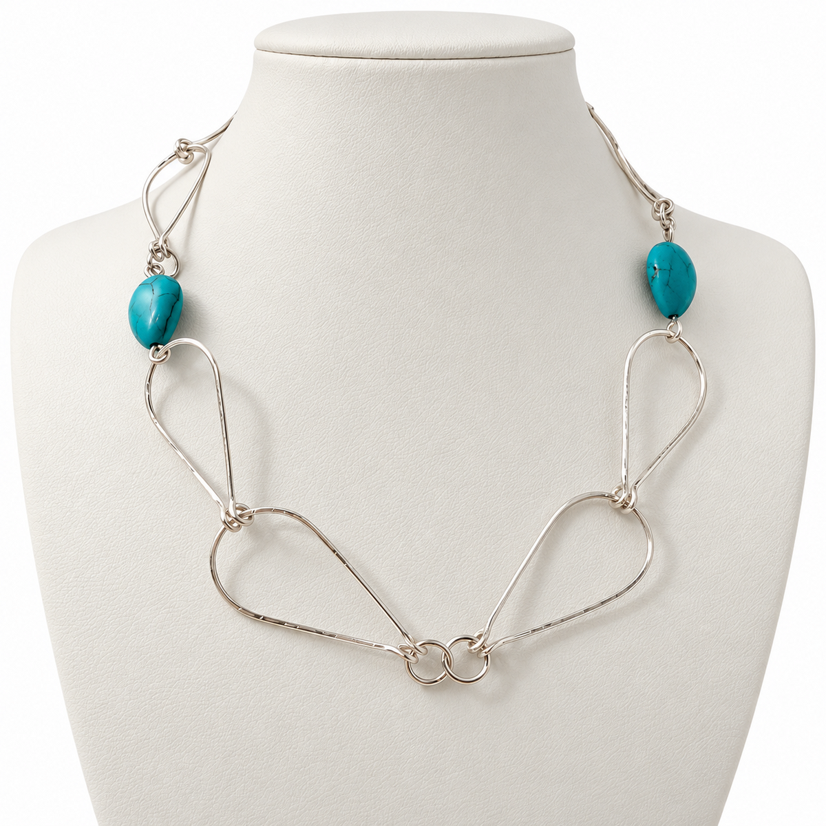 Turquoise Howlite & Silver Open-Link Necklace