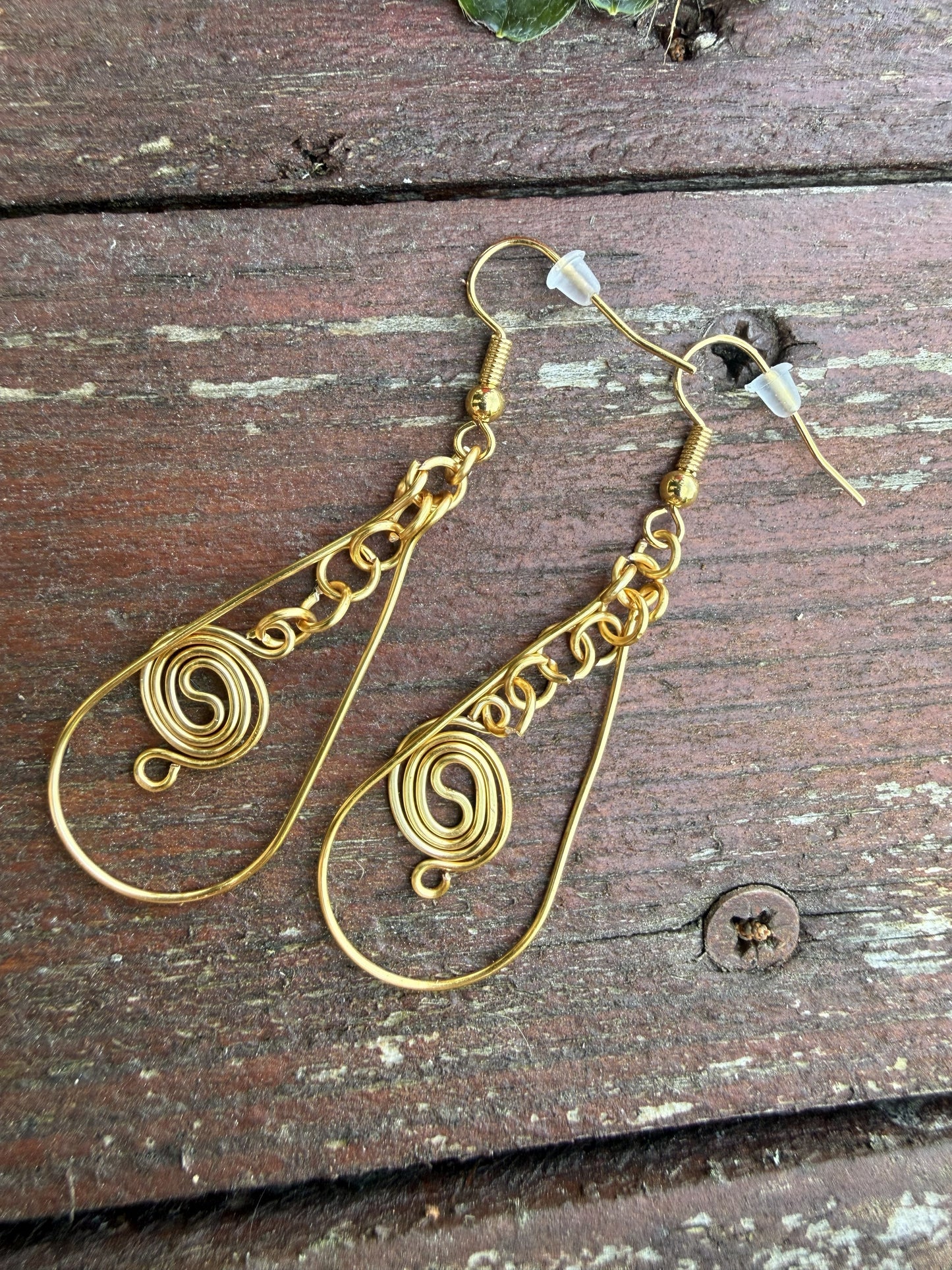 Gold Plated Spiral Teardrop Earrings
