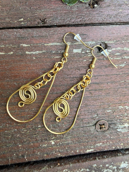 Gold Plated Spiral Teardrop Earrings