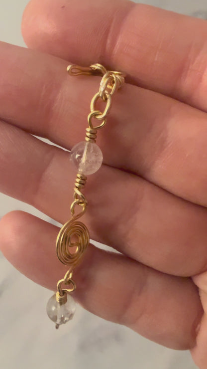Gold Plated Spiral Bracelet with Clear Quartz Beads